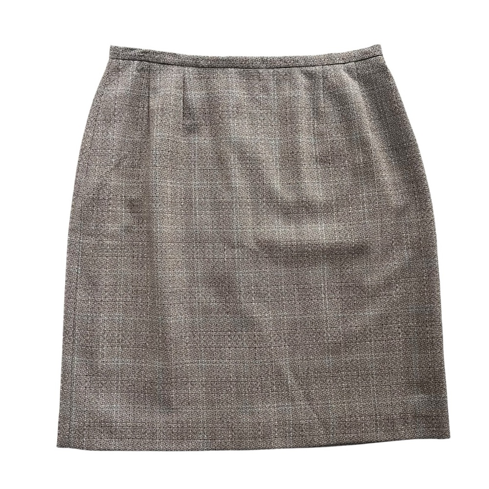Harve Benard Womens Sz 12 Brown Cream Blue Plaid Wool Lined Pencil Skirt Vintage
